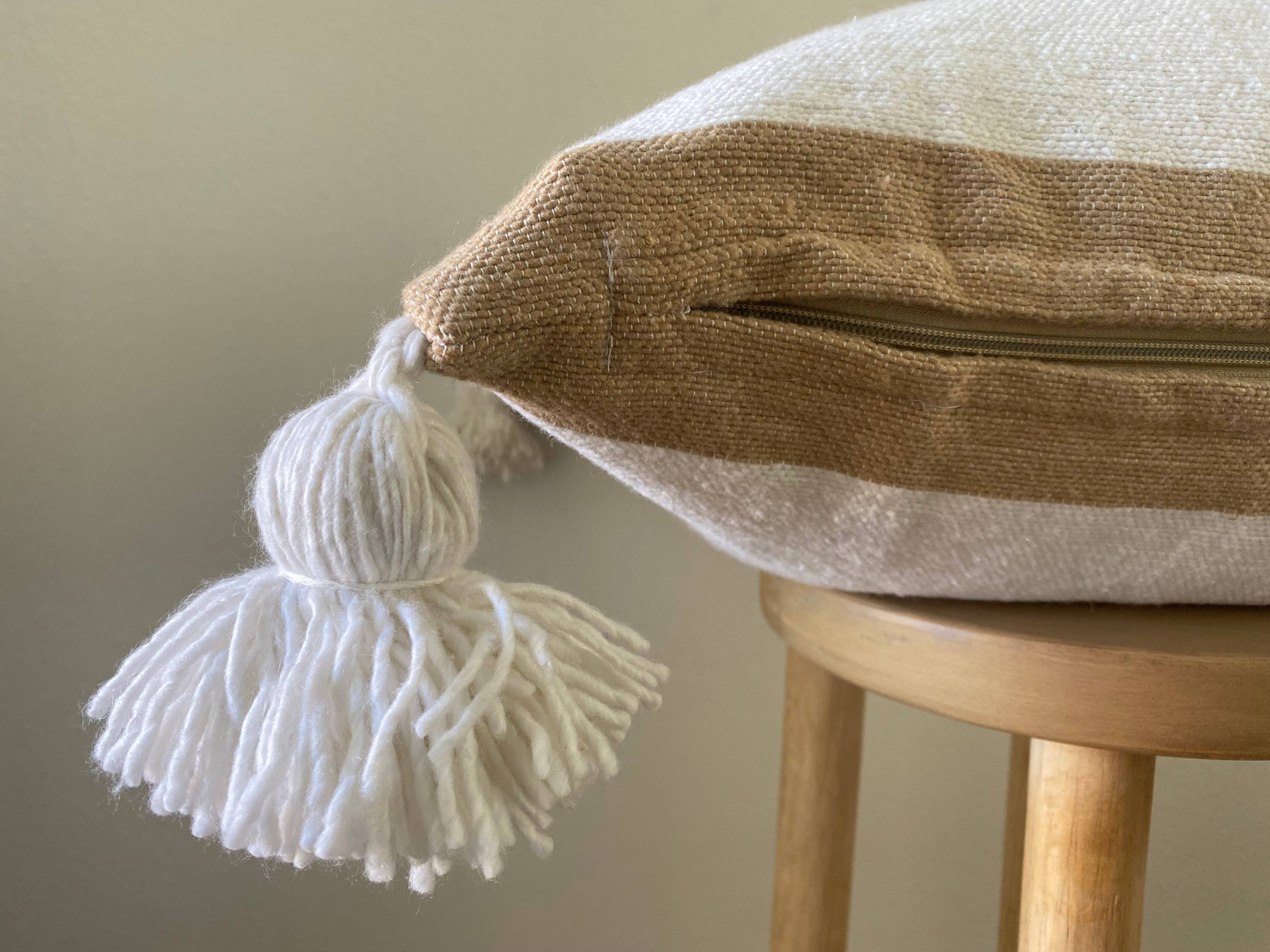 Hudson Striped Tassel Pillow – Natural