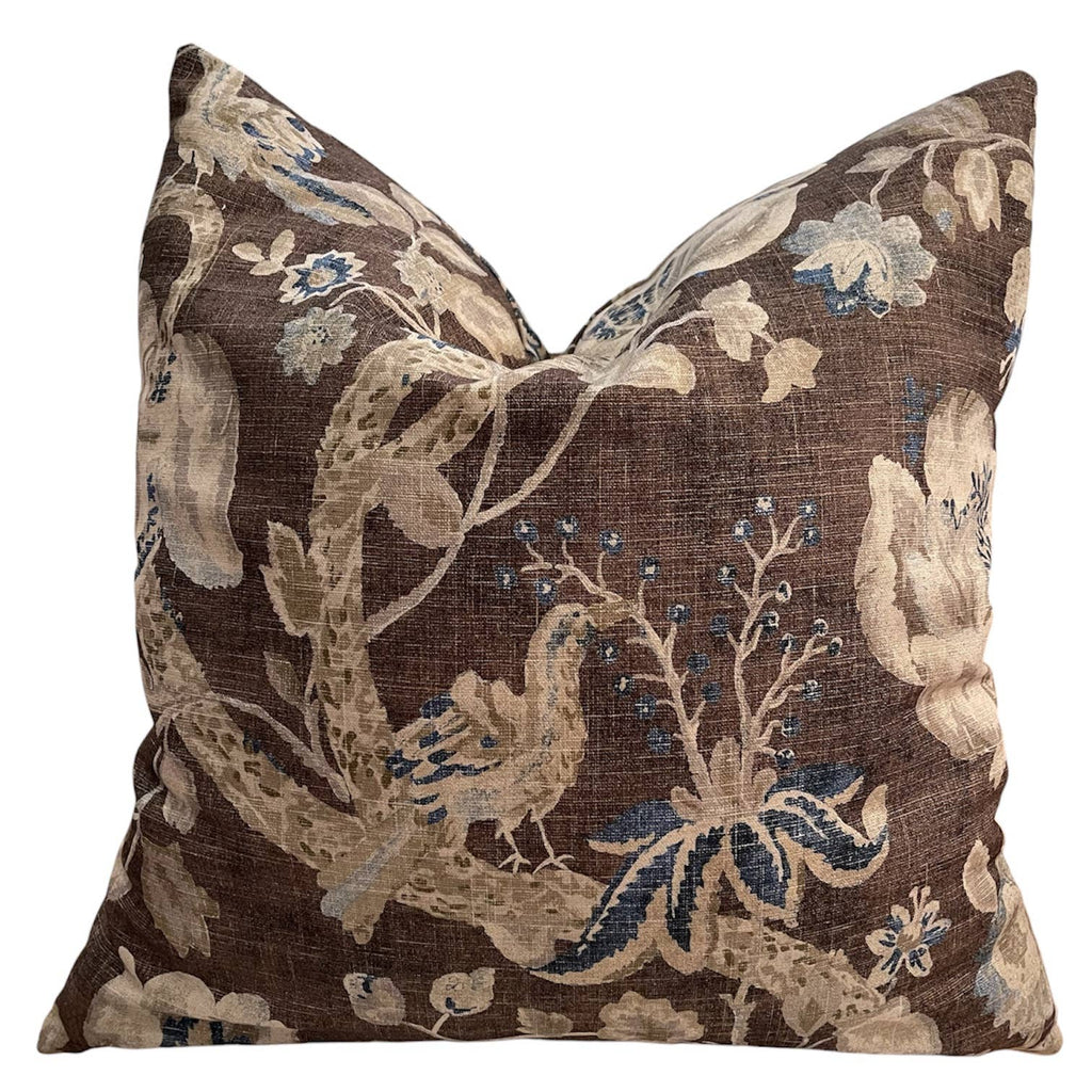 Hudson Tapestry Pillow – Chocolate & Blue