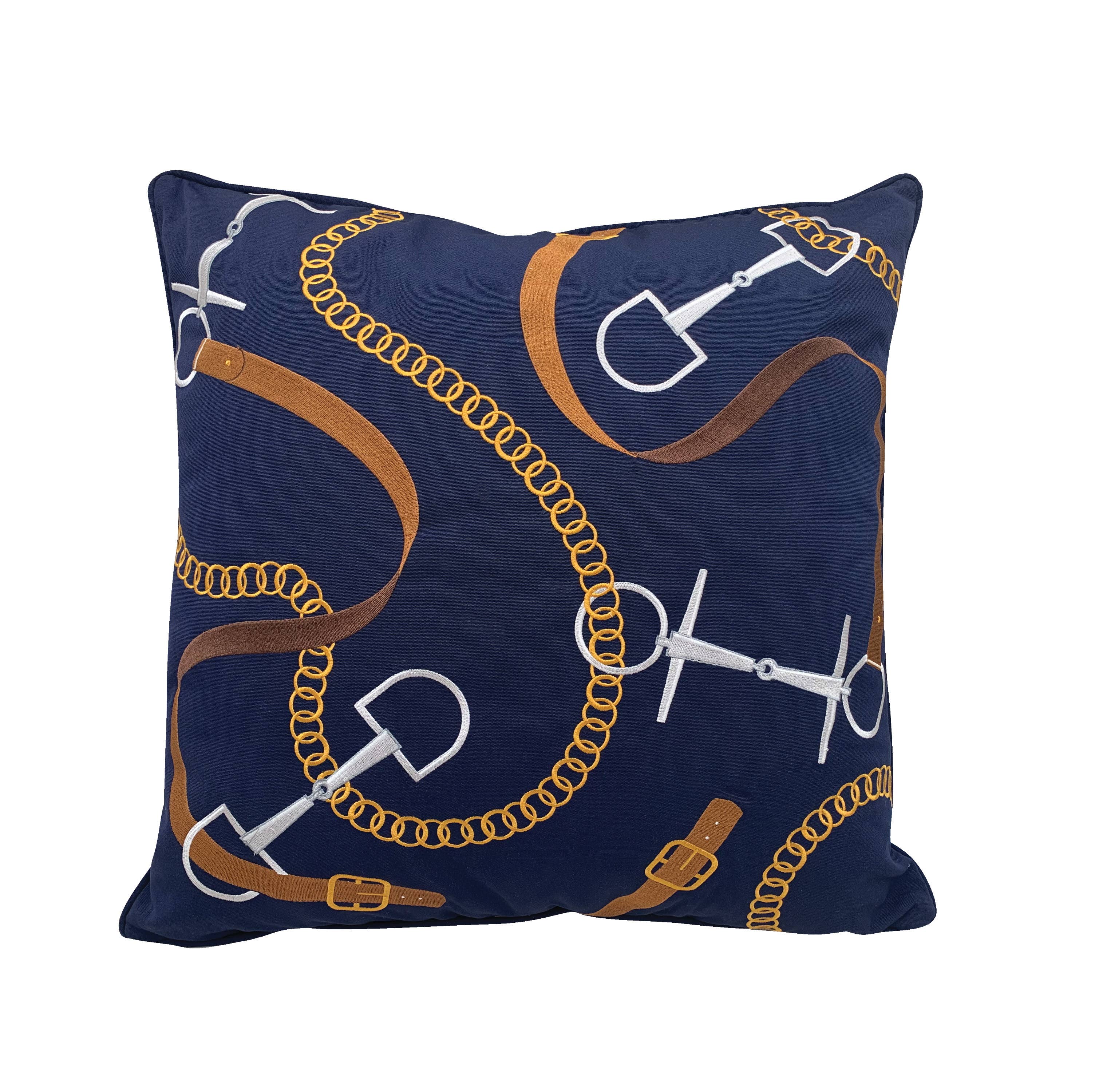 Bits & Leather Navy Indoor/Outdoor Throw Pillow