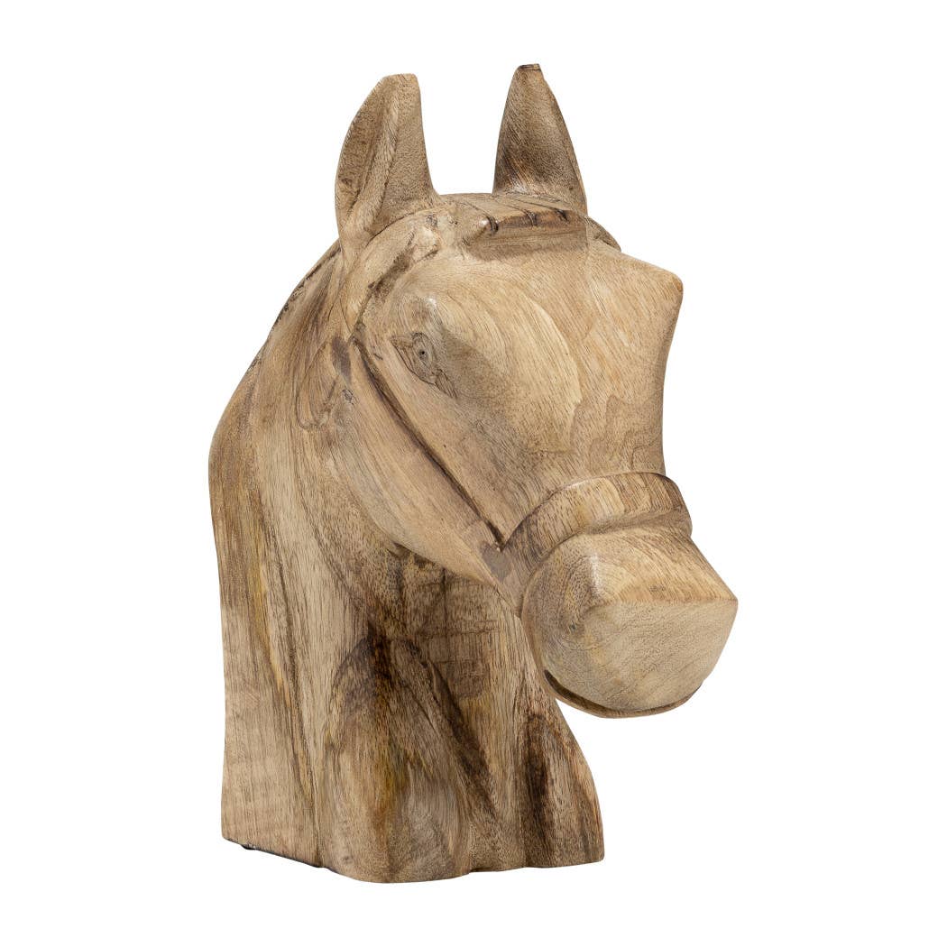 Hand-Carved Wooden Horse Head Sculpture