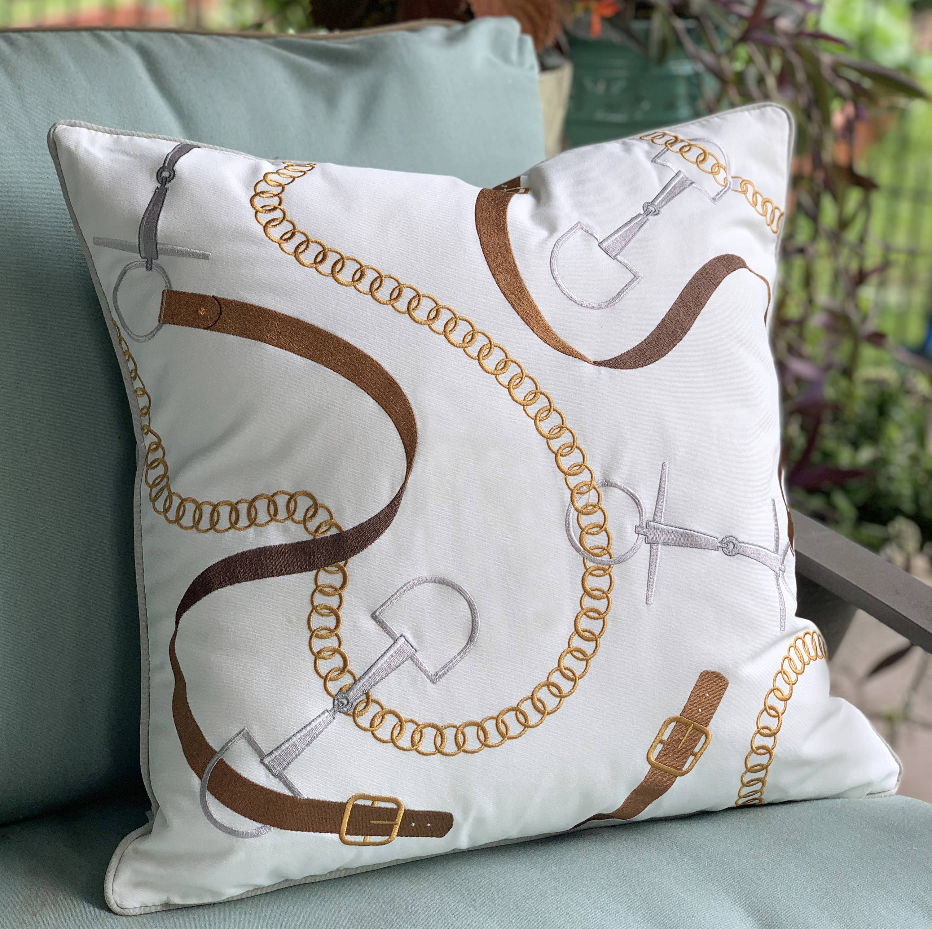 English Tack Embroidered Pillow