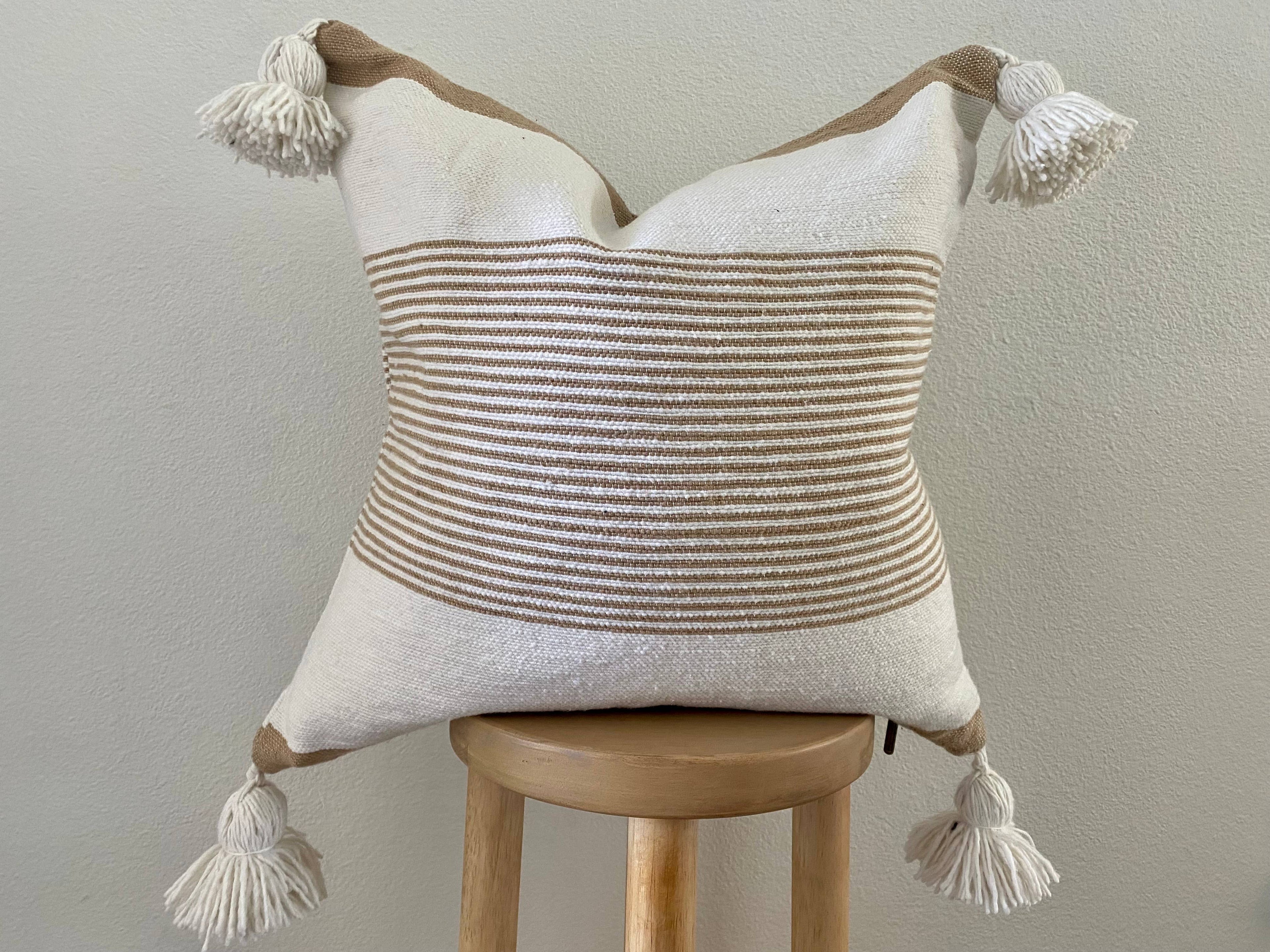 Hudson Striped Tassel Pillow – Natural