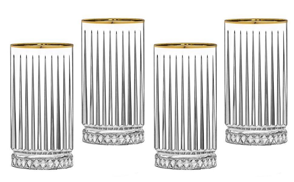 Avenue Gold Rim Crystal Highball Glasses (Set of Four) Main image