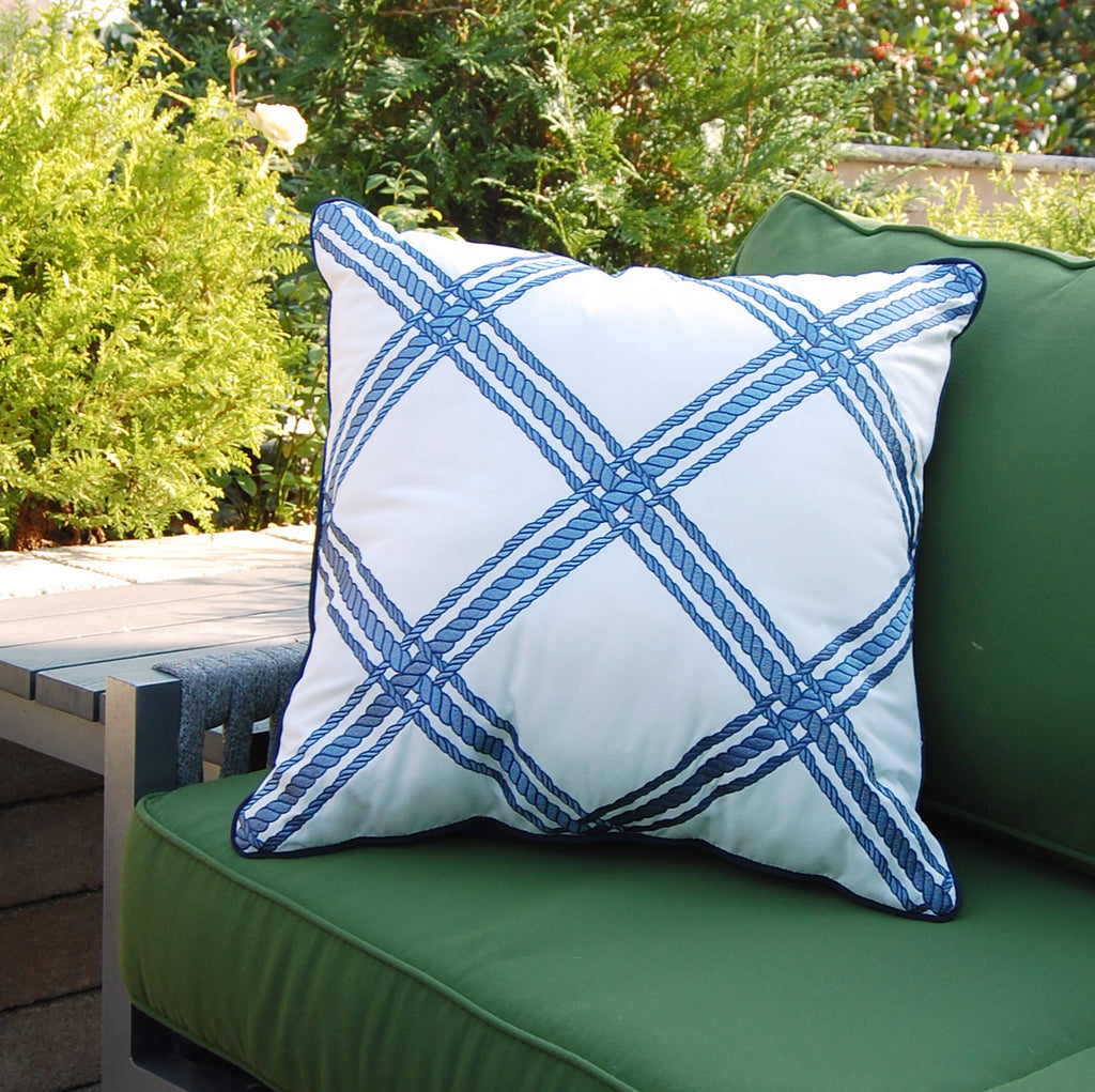 Navy & White Rope Lattice Indoor/Outdoor Throw Pillow