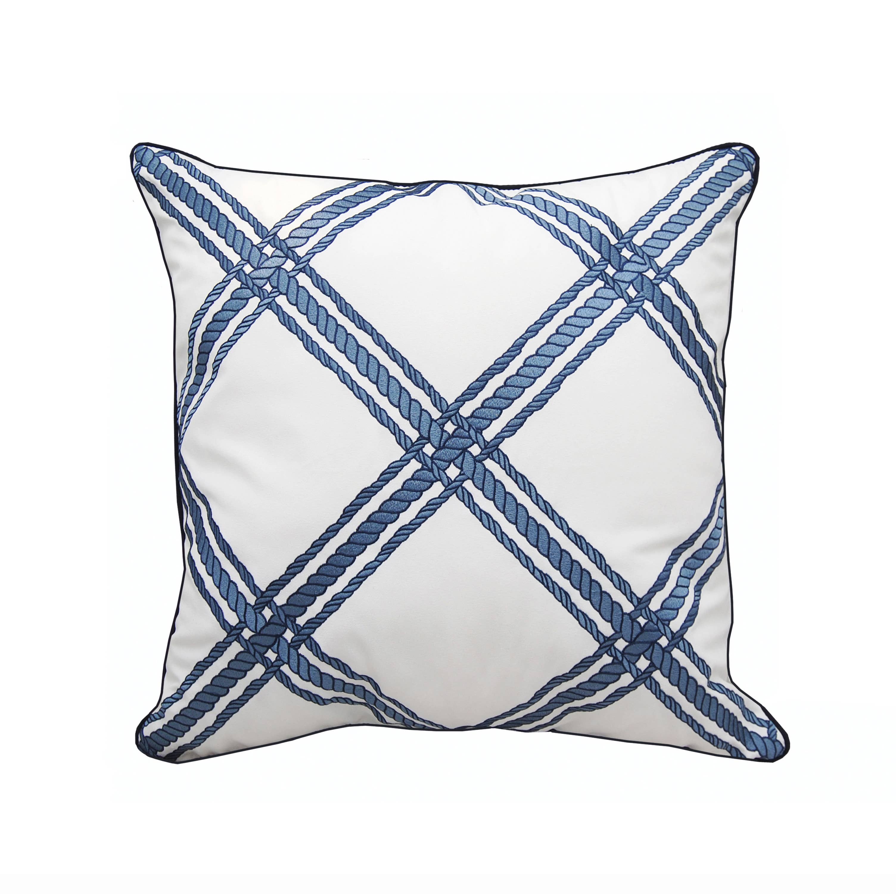 Navy & White Rope Lattice Indoor/Outdoor Throw Pillow Main image