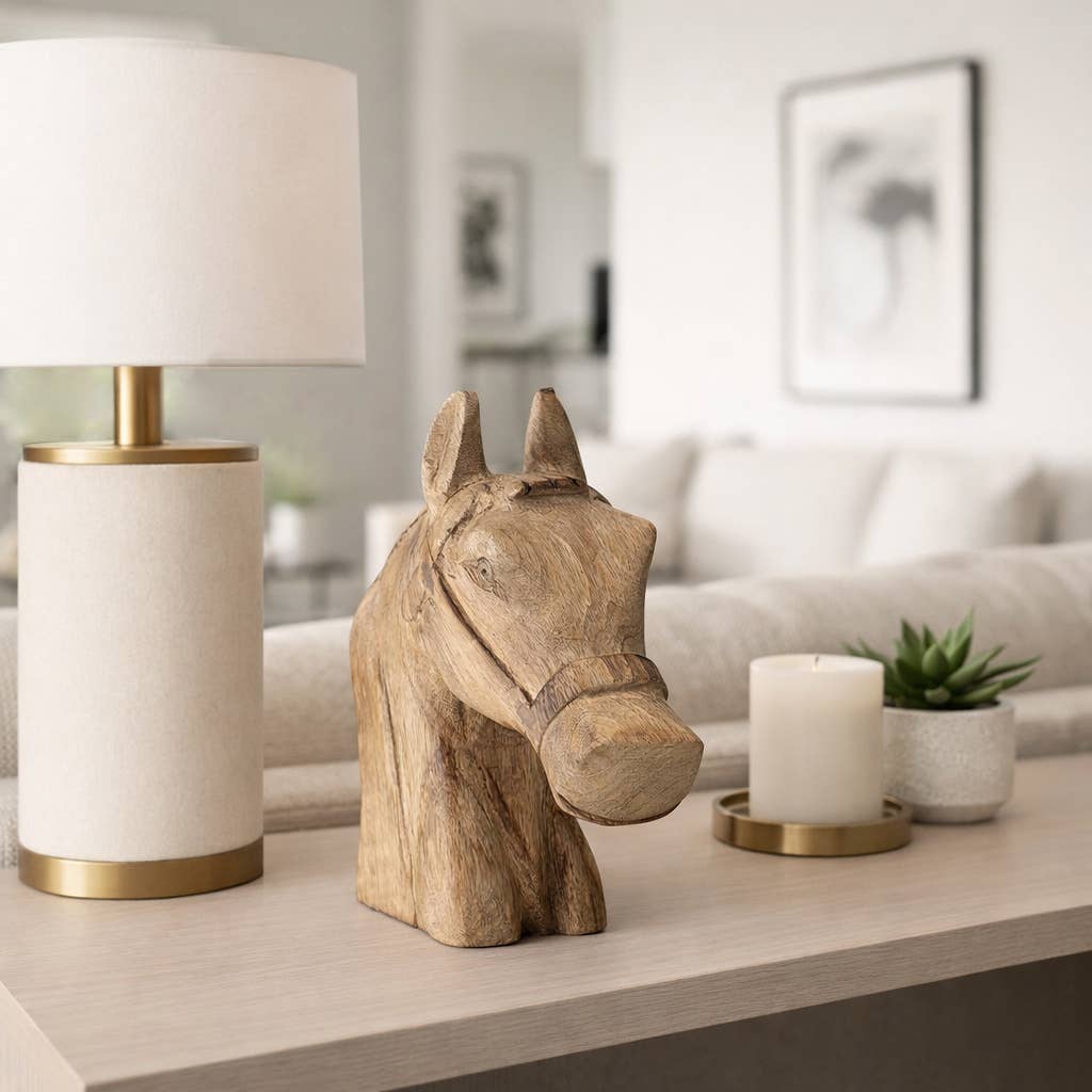 Hand-Carved Wooden Horse Head Sculpture