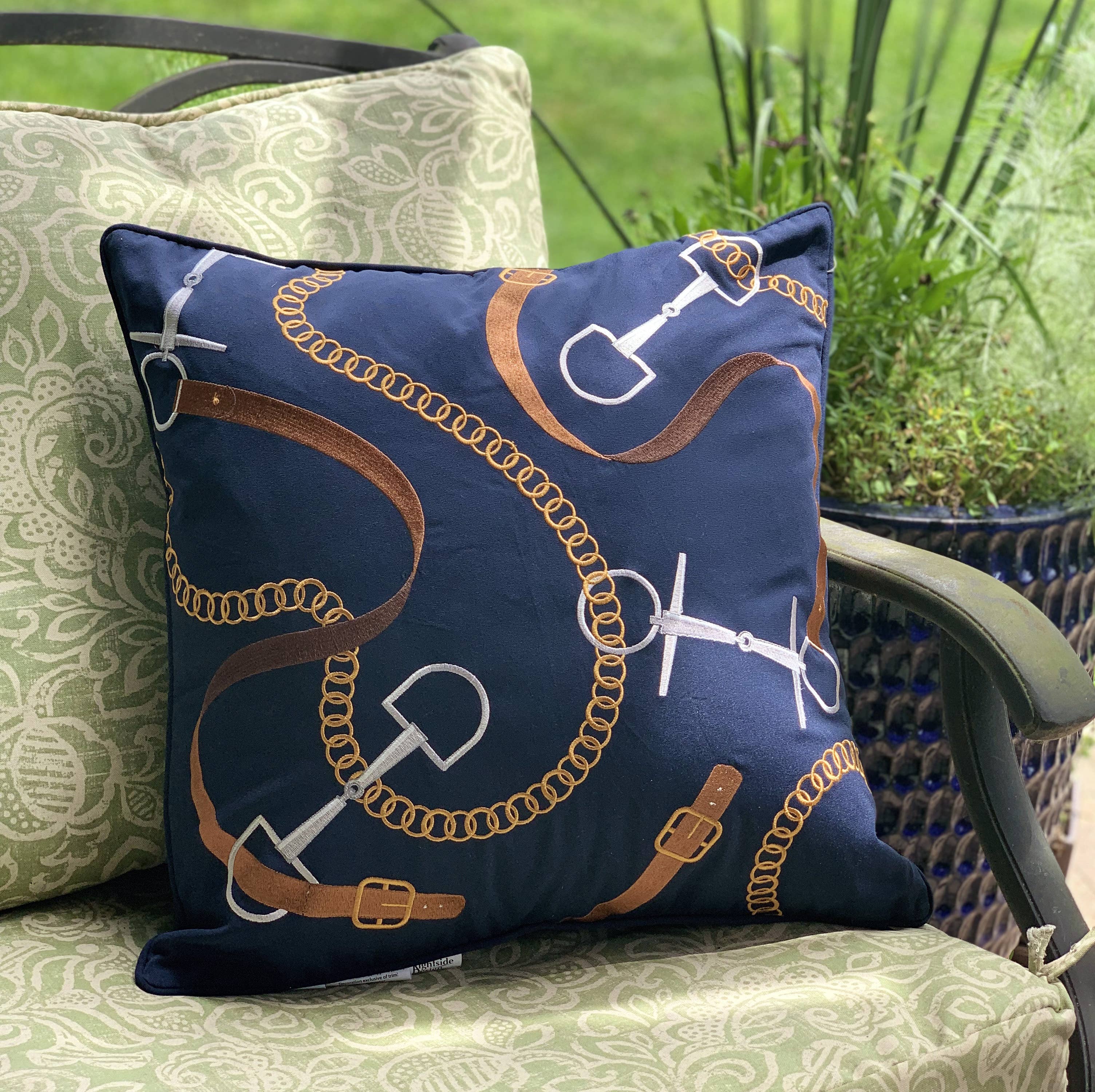 Bits & Leather Navy Indoor/Outdoor Throw Pillow