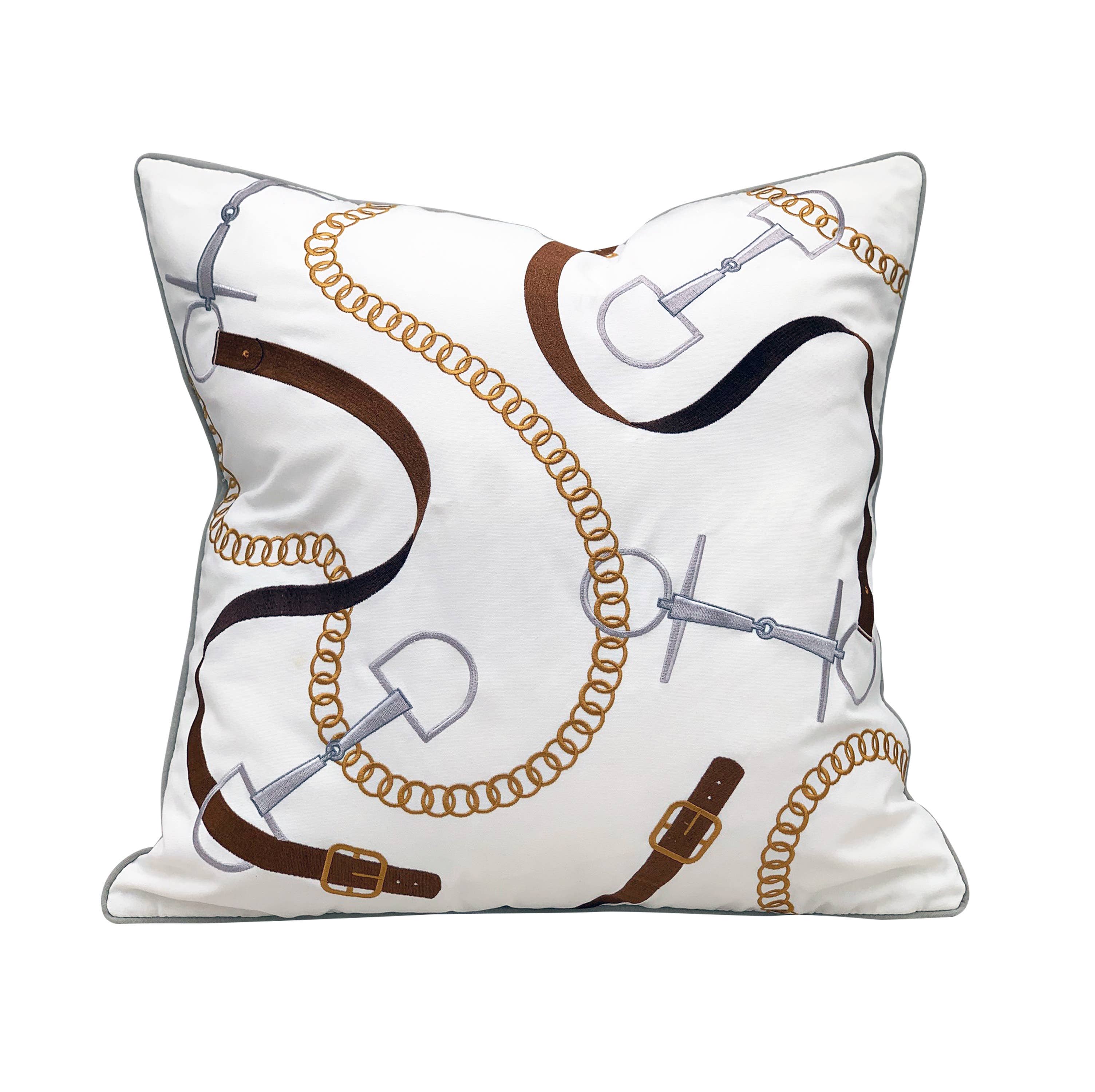 English Tack Embroidered Pillow
