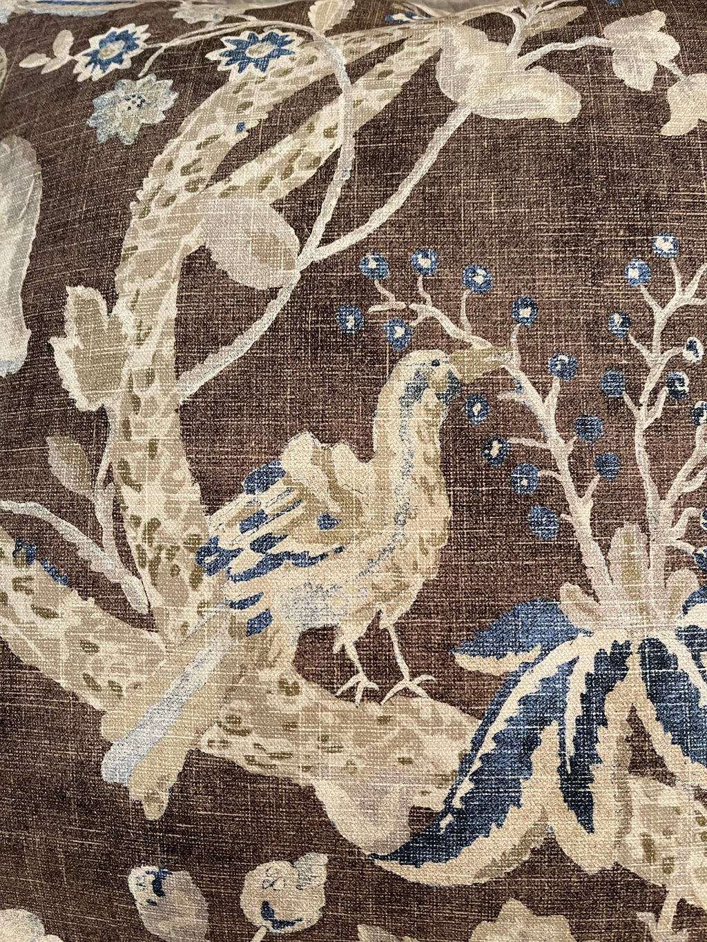 Hudson Tapestry Pillow – Chocolate & Blue
