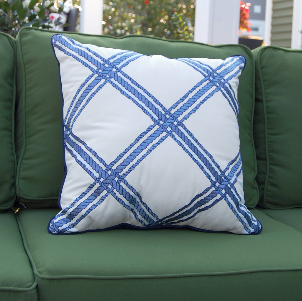 Navy & White Rope Lattice Indoor/Outdoor Throw Pillow